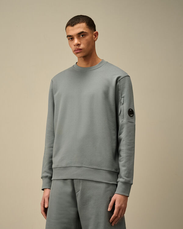 C.p. Company Diagonal Raised Fleece Crewneck Lens Sweatshirt STORMY WEATHER - BLUE