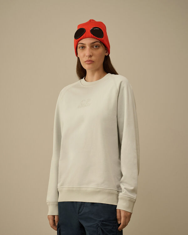 C.p. Company Diagonal Raised Fleece Crewneck Logo Sweatshirt BLUE FOX - GREY