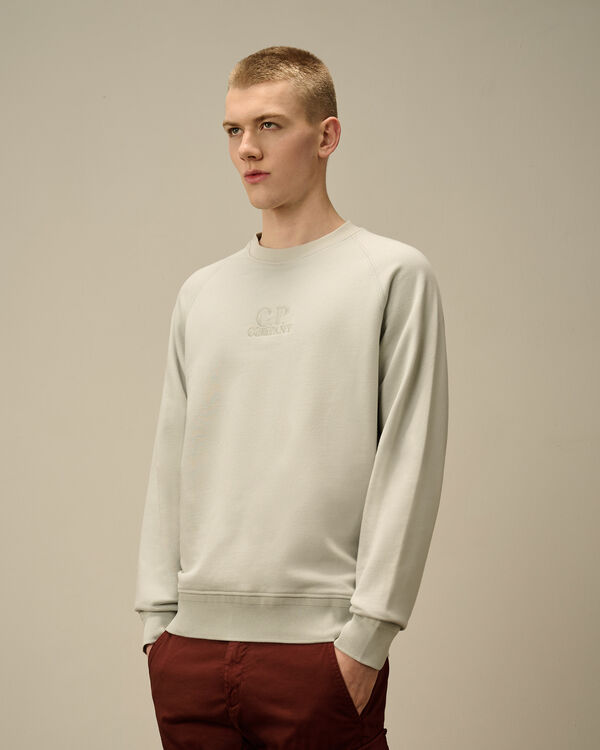 C.p. Company Diagonal Raised Fleece Crewneck Logo Sweatshirt BLUE FOX - GREY