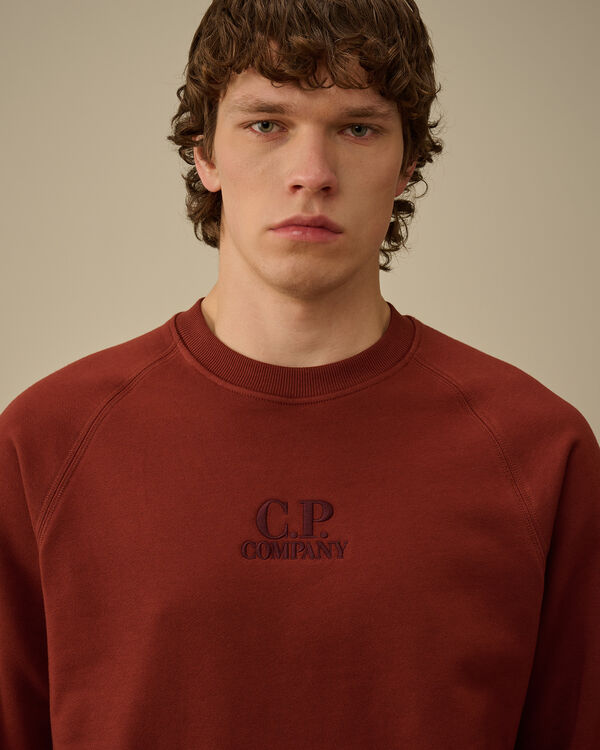 C.p. Company Diagonal Raised Fleece Crewneck Logo Sweatshirt SABLE - BROWN