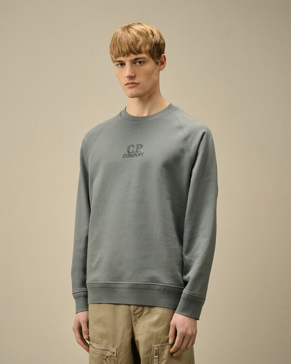 C.p. Company Diagonal Raised Fleece Crewneck Logo Sweatshirt STORMY WEATHER - BLUE