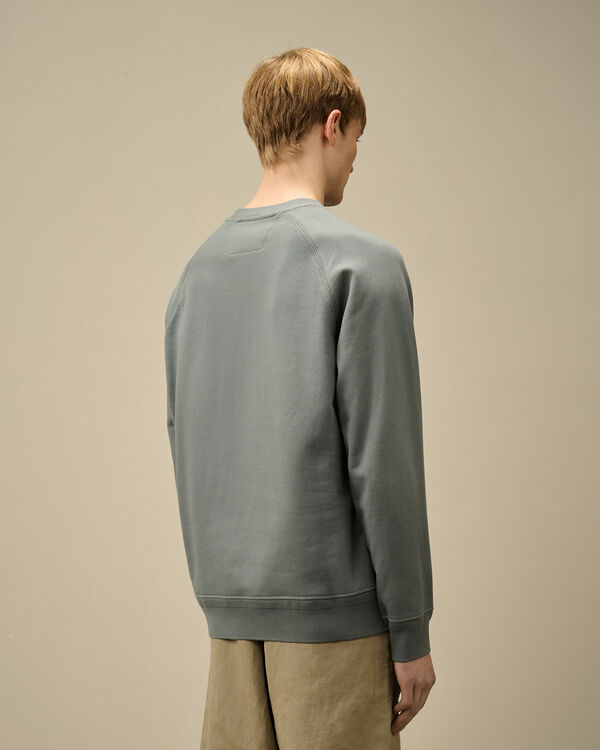 C.p. Company Diagonal Raised Fleece Crewneck Logo Sweatshirt STORMY WEATHER - BLUE