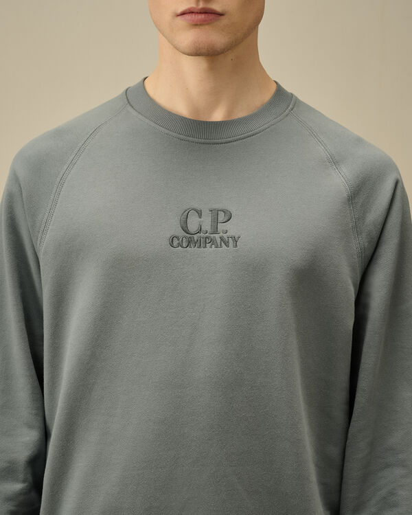 C.p. Company Diagonal Raised Fleece Crewneck Logo Sweatshirt STORMY WEATHER - BLUE