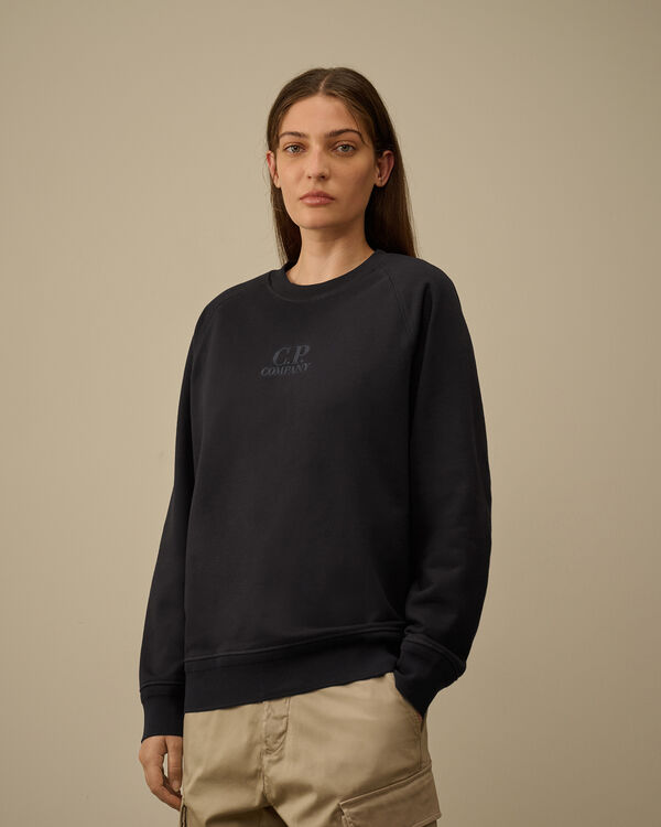 C.p. Company Diagonal Raised Fleece Crewneck Logo Sweatshirt TOTAL ECLIPSE - BLUE