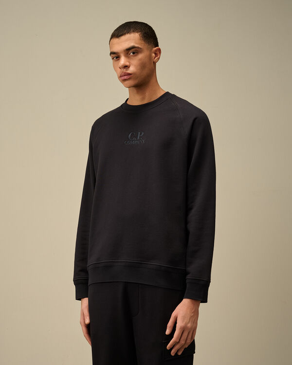 C.p. Company Diagonal Raised Fleece Crewneck Logo Sweatshirt TOTAL ECLIPSE - BLUE