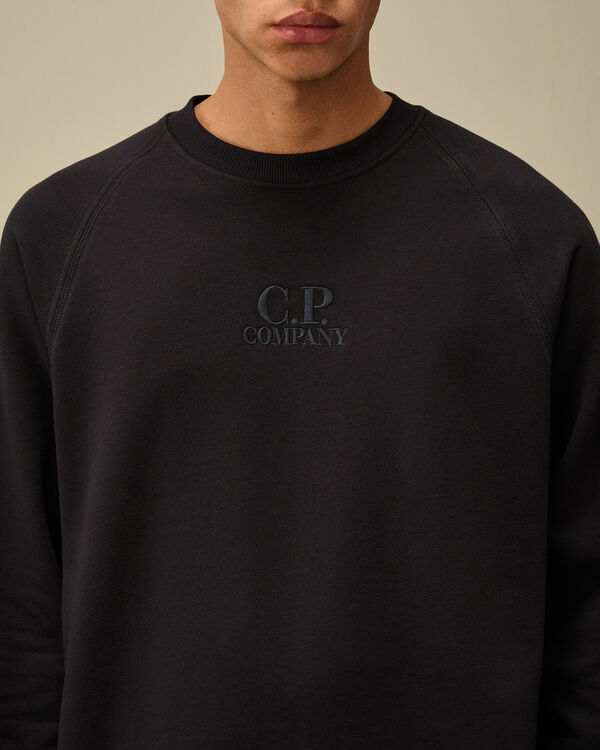 C.p. Company Diagonal Raised Fleece Crewneck Logo Sweatshirt TOTAL ECLIPSE - BLUE