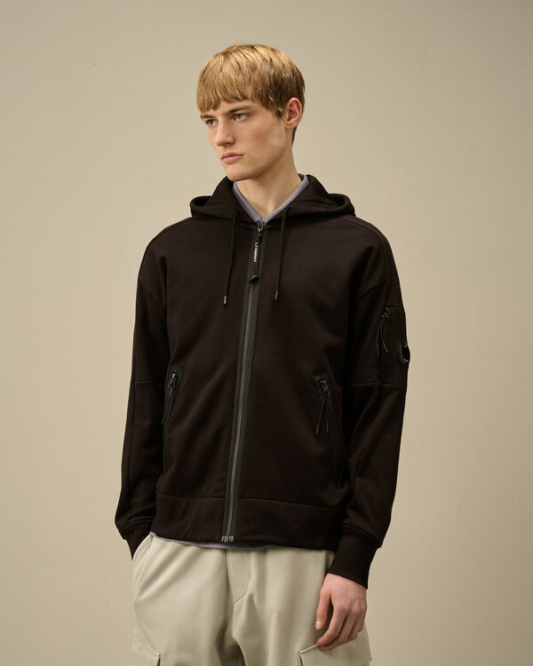 C.p. Company Diagonal Raised Fleece Full Zip Hooded Sweatshirt BLACK