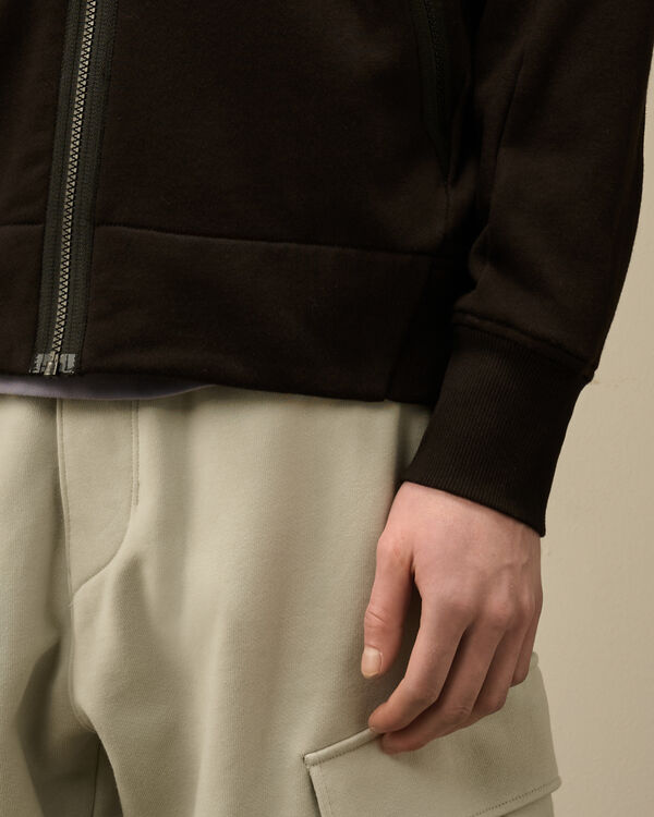 C.p. Company Diagonal Raised Fleece Full Zip Hooded Sweatshirt BLACK