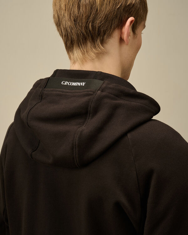 C.p. Company Diagonal Raised Fleece Full Zip Hooded Sweatshirt BLACK
