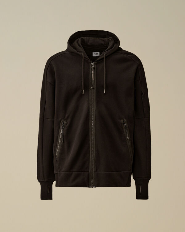 c.p. company Diagonal Raised Fleece Full Zip Hooded Sweatshirt BLACK