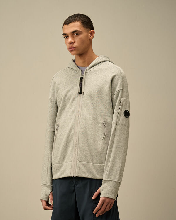 C.p. Company Diagonal Raised Fleece Full Zip Hooded Sweatshirt GREYSTONE MELANGE - GREY