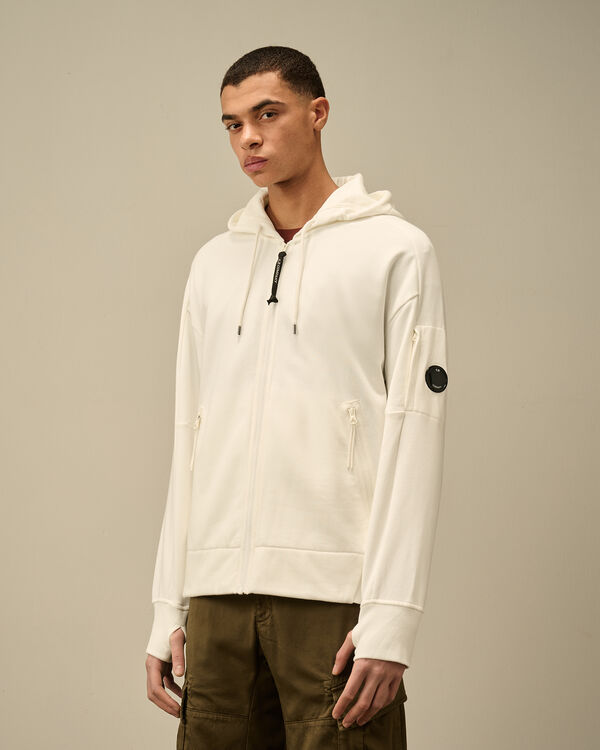 C.p. Company Diagonal Raised Fleece Full Zip Hooded Sweatshirt GAUZE WHITE