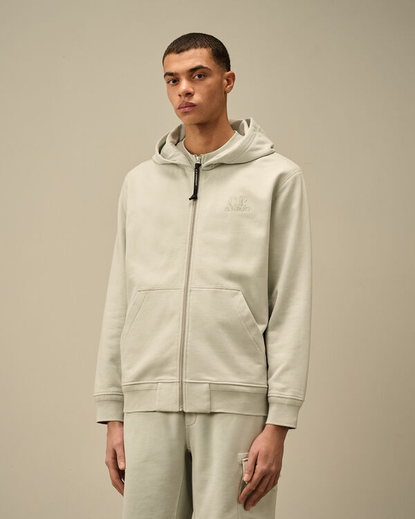 C.p. Company Diagonal Raised Fleece Full Zip Logo Sweatshirt BLUE FOX - GREY