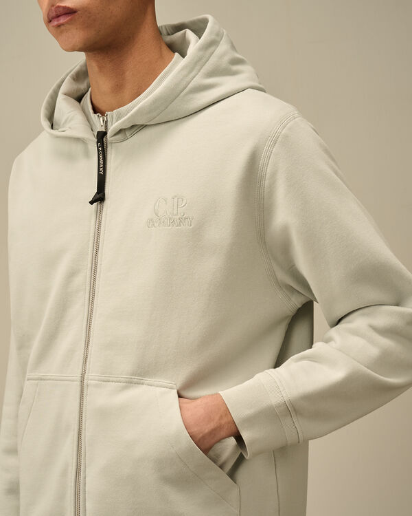C.p. Company Diagonal Raised Fleece Full Zip Logo Sweatshirt BLUE FOX - GREY
