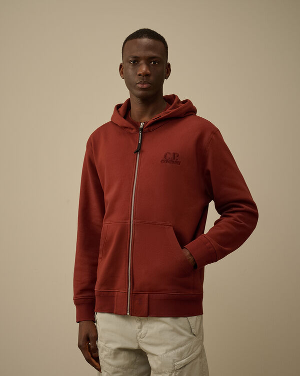 C.p. Company Diagonal Raised Fleece Full Zip Logo Sweatshirt SABLE - BROWN