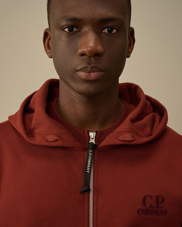 C.p. Company Diagonal Raised Fleece Full Zip Logo Sweatshirt SABLE - BROWN