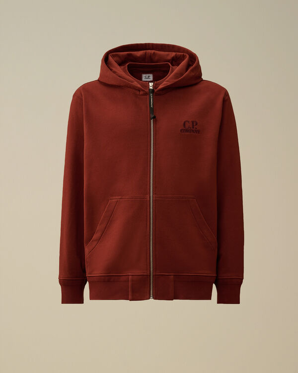c.p. company Diagonal Raised Fleece Full Zip Logo Sweatshirt SABLE - BROWN c.p. company Diagonal Raised Fleece Full Zip Logo Sweatshirt SABLE - BROWN