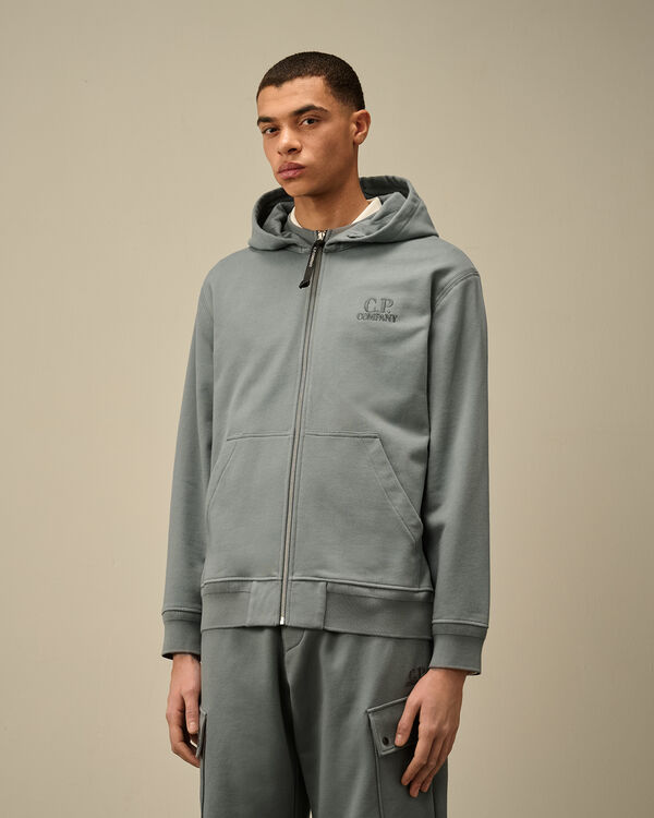 C.p. Company Diagonal Raised Fleece Full Zip Logo Sweatshirt STORMY WEATHER - BLUE