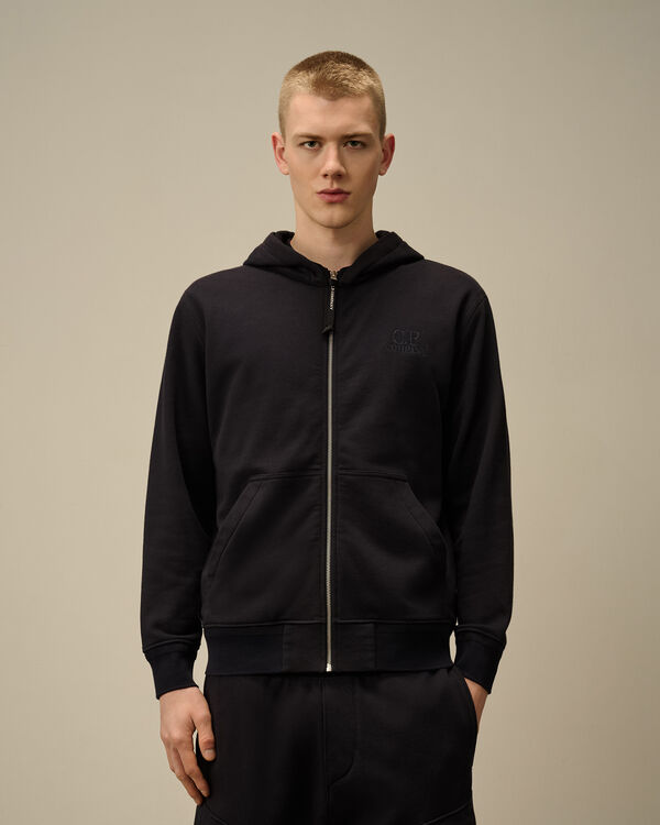 C.p. Company Diagonal Raised Fleece Full Zip Logo Sweatshirt TOTAL ECLIPSE - BLUE