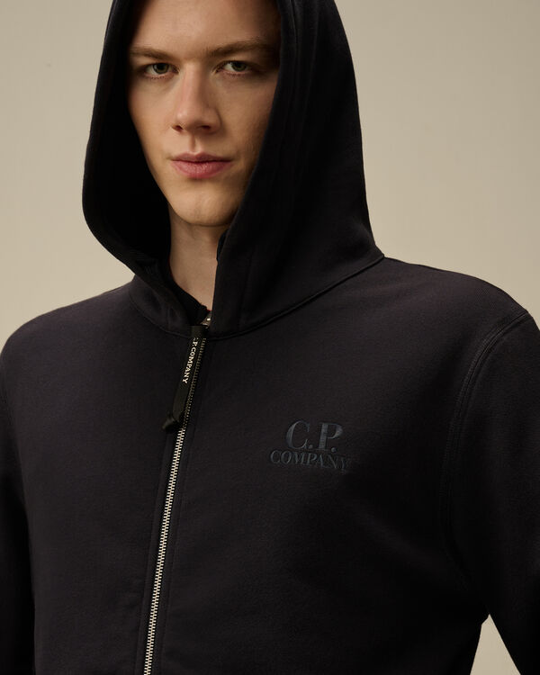 C.p. Company Diagonal Raised Fleece Full Zip Logo Sweatshirt TOTAL ECLIPSE - BLUE