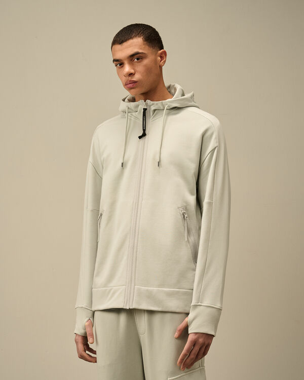 C.p. Company Diagonal Raised Fleece Goggle Hooded Sweatshirt BLUE FOX - GREY