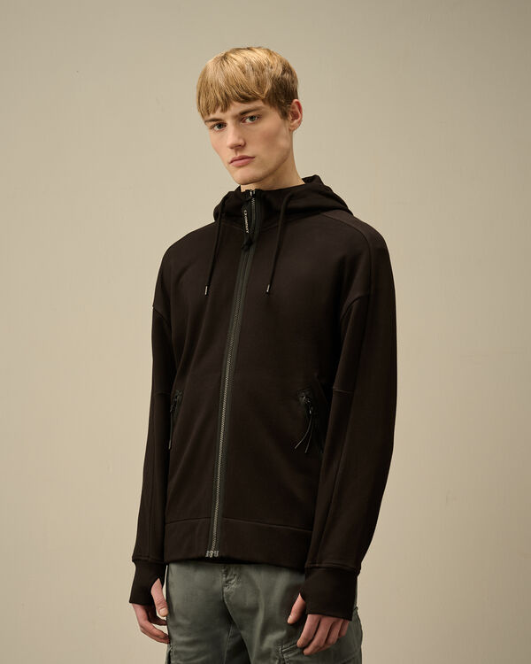 C.p. Company Diagonal Raised Fleece Goggle Hooded Sweatshirt BLACK
