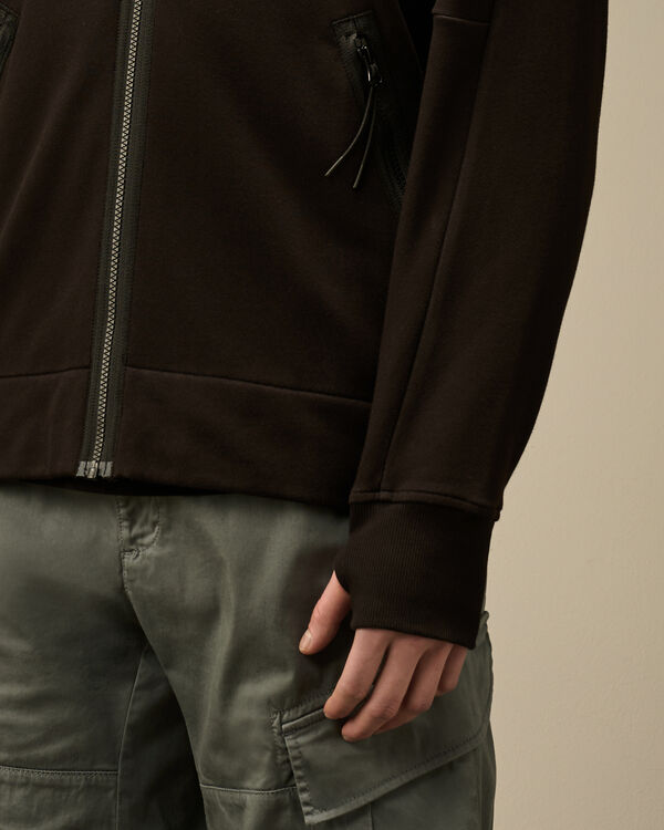 C.p. Company Diagonal Raised Fleece Goggle Hooded Sweatshirt BLACK