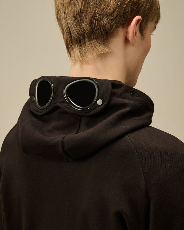 C.p. Company Diagonal Raised Fleece Goggle Hooded Sweatshirt BLACK