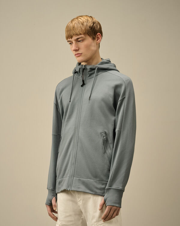 C.p. Company Diagonal Raised Fleece Goggle Hooded Sweatshirt STORMY WEATHER - BLUE