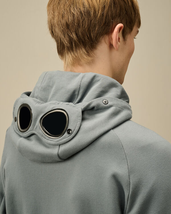 C.p. Company Diagonal Raised Fleece Goggle Hooded Sweatshirt STORMY WEATHER - BLUE