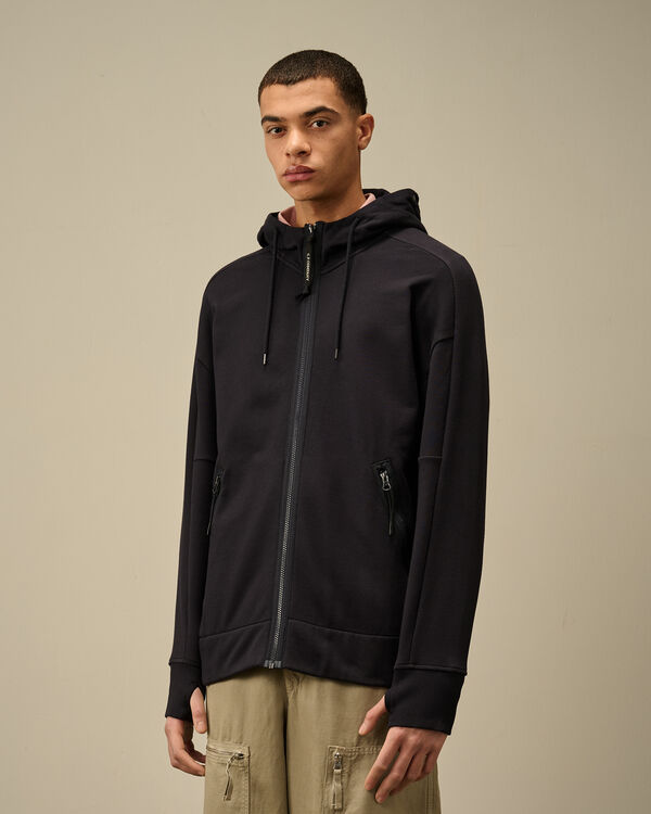 C.p. Company Diagonal Raised Fleece Goggle Hooded Sweatshirt TOTAL ECLIPSE - BLUE