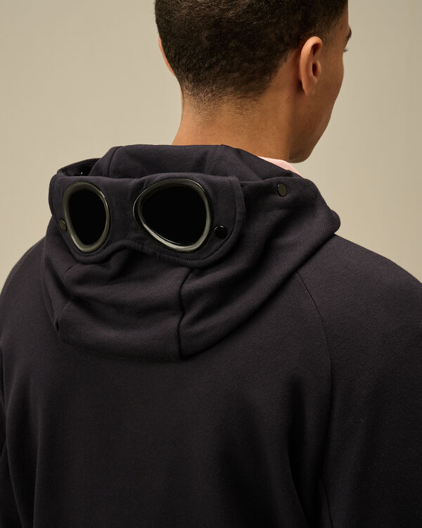 C.p. Company Diagonal Raised Fleece Goggle Hooded Sweatshirt TOTAL ECLIPSE - BLUE