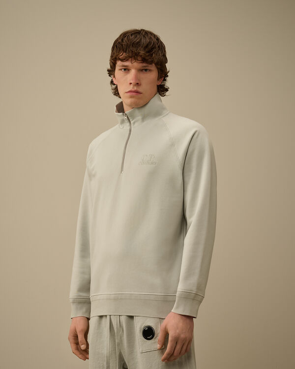 C.p. Company Diagonal Raised Fleece Half Zip Logo Sweatshirt BLUE FOX - GREY