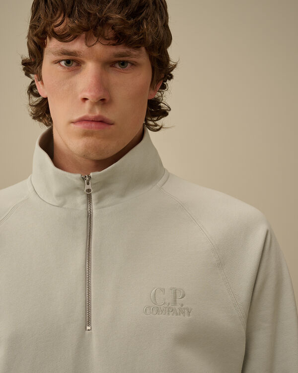 C.p. Company Diagonal Raised Fleece Half Zip Logo Sweatshirt BLUE FOX - GREY