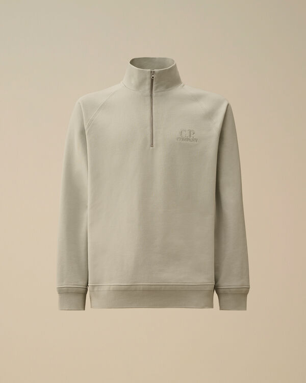c.p. company Diagonal Raised Fleece Half Zip Logo Sweatshirt BLUE FOX - GREY