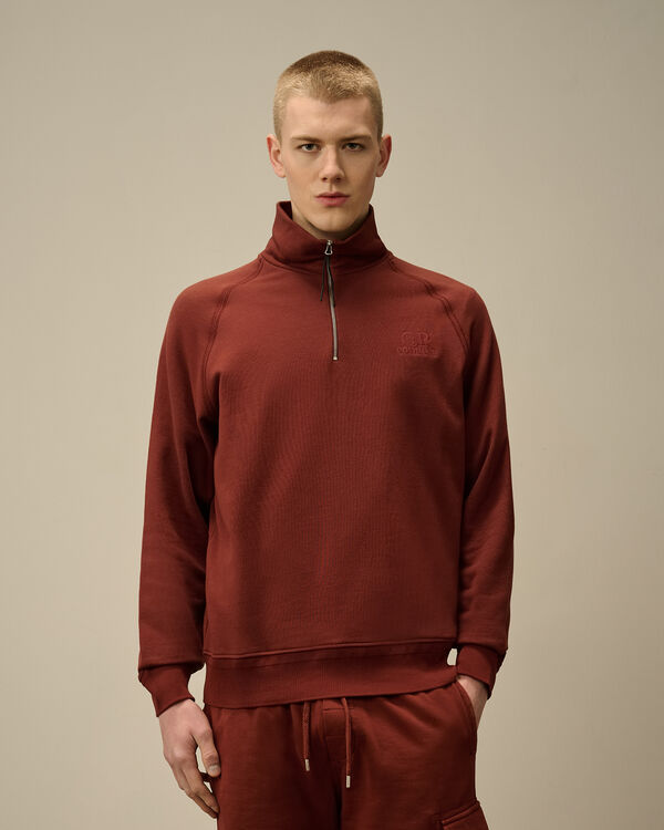C.p. Company Diagonal Raised Fleece Half Zip Logo Sweatshirt SABLE - BROWN