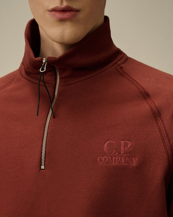 C.p. Company Diagonal Raised Fleece Half Zip Logo Sweatshirt SABLE - BROWN