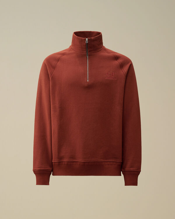 c.p. company Diagonal Raised Fleece Half Zip Logo Sweatshirt SABLE - BROWN