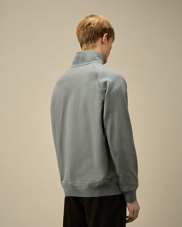 C.p. Company Diagonal Raised Fleece Half Zip Logo Sweatshirt STORMY WEATHER - BLUE