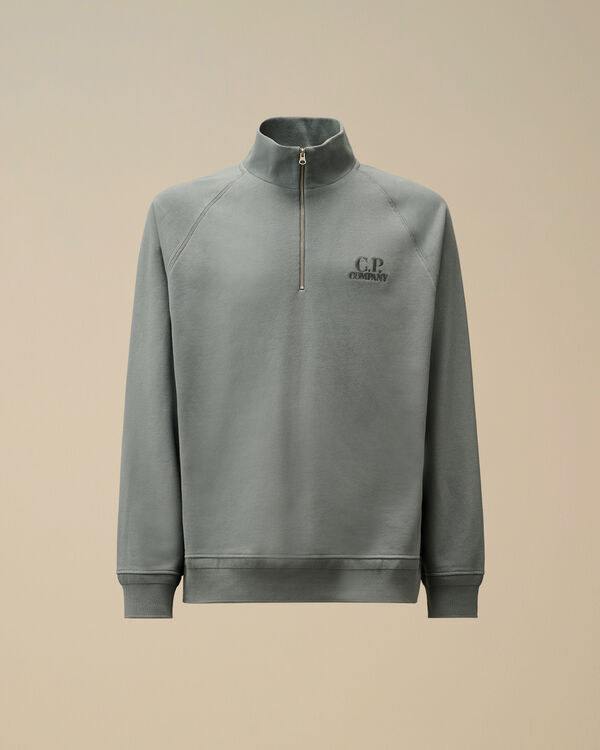 c.p. company Diagonal Raised Fleece Half Zip Logo Sweatshirt STORMY WEATHER - BLUE