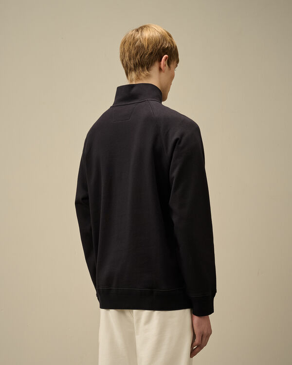 C.p. Company Diagonal Raised Fleece Half Zip Logo Sweatshirt TOTAL ECLIPSE - BLUE