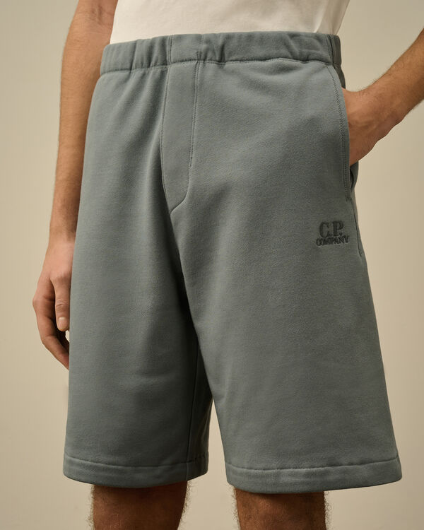 C.p. Company Diagonal Raised Fleece Logo Shorts STORMY WEATHER - BLUE