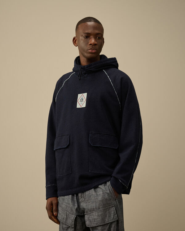 C.p. Company Indigo Fleece Vanisé Logo Hooded Sweatshirt DENIM - BLUE
