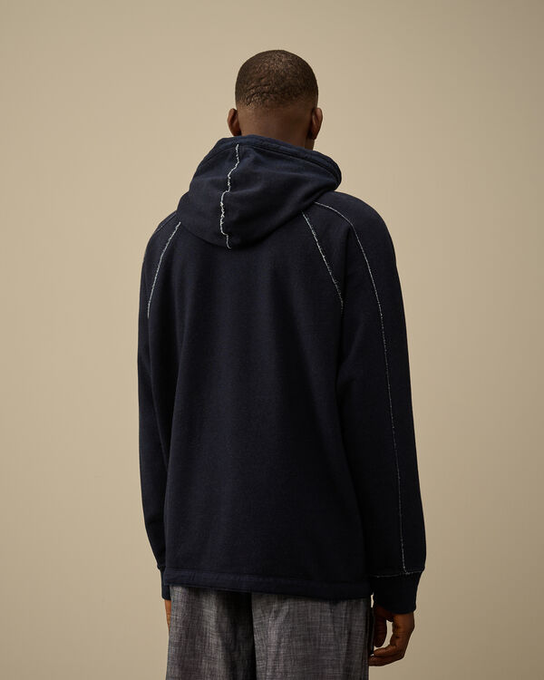 C.p. Company Indigo Fleece Vanisé Logo Hooded Sweatshirt DENIM - BLUE