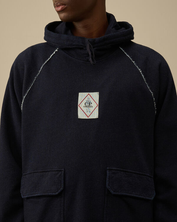 C.p. Company Indigo Fleece Vanisé Logo Hooded Sweatshirt DENIM - BLUE