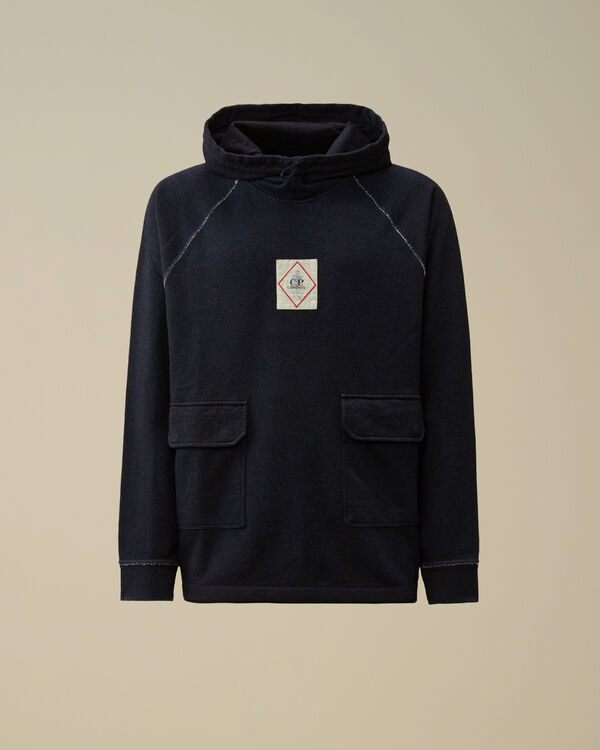 c.p. company Indigo Fleece Vanisé Logo Hooded Sweatshirt DENIM - BLUE c.p. company Indigo Fleece Vanisé Logo Hooded Sweatshirt DENIM - BLUE