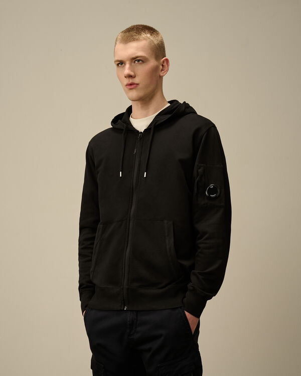 C.p. Company Light Fleece Full Zip Hooded Sweatshirt BLACK