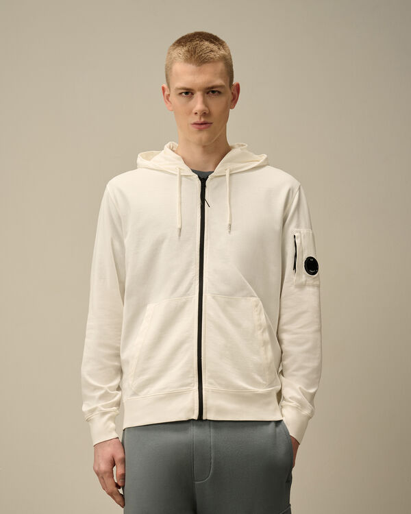 C.p. Company Light Fleece Full Zip Hooded Sweatshirt GAUZE WHITE