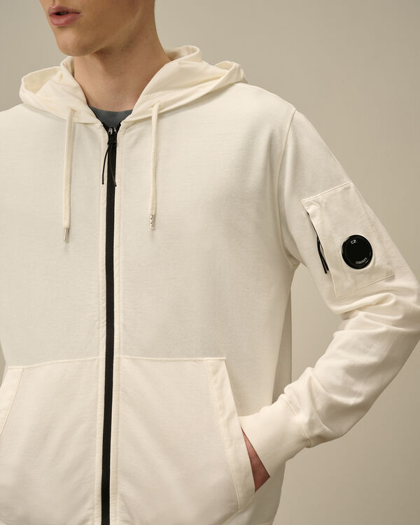 C.p. Company Light Fleece Full Zip Hooded Sweatshirt GAUZE WHITE