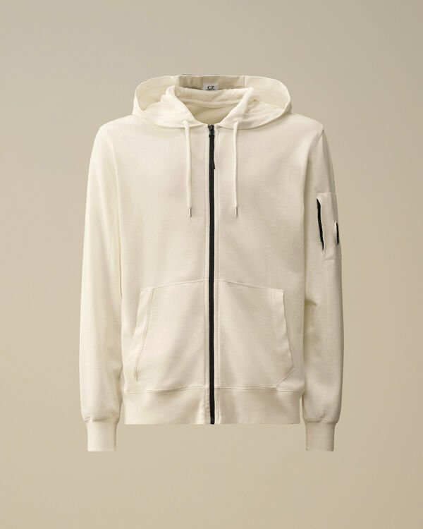 c.p. company Light Fleece Full Zip Hooded Sweatshirt GAUZE WHITE